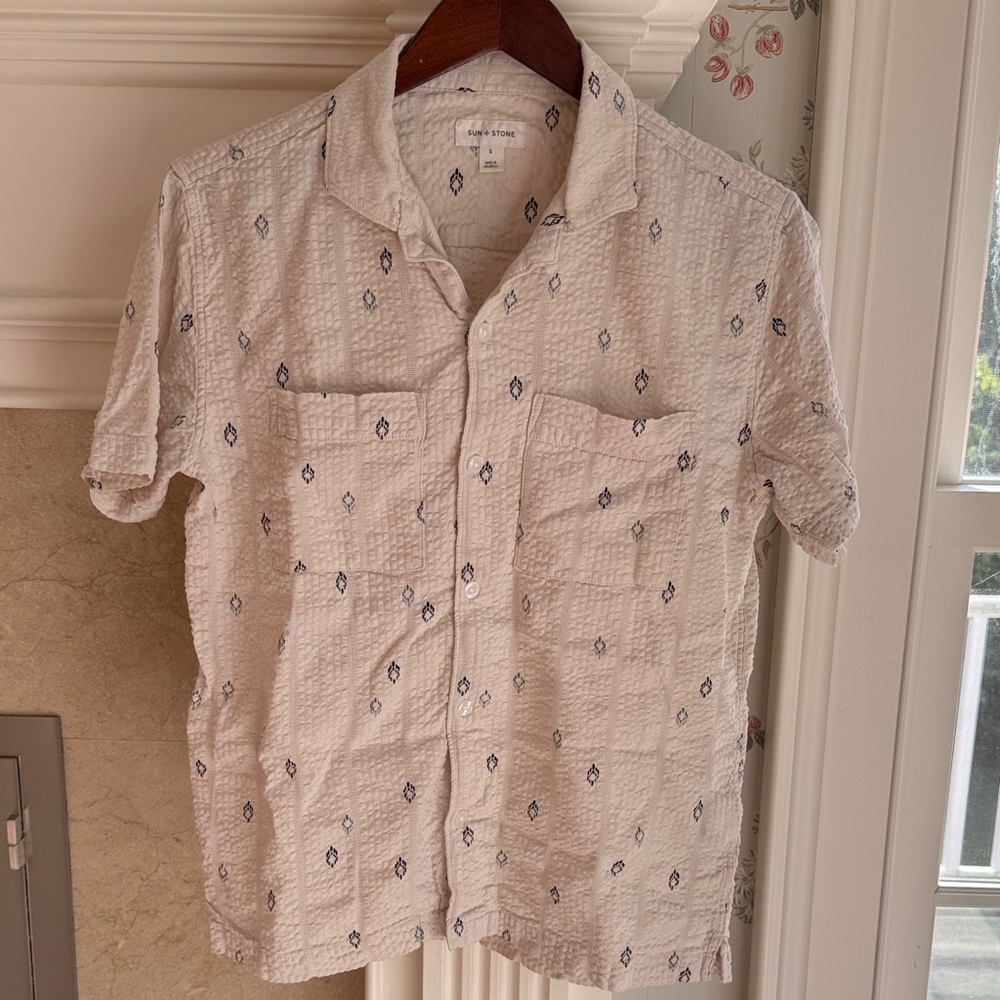 Men's Cream Patterned Button Down Shirt